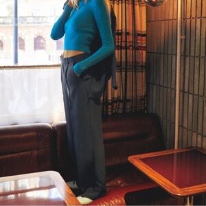 Zara Navy Blue High Waist Straight Leg Work Pants Trousers Pants Size XS